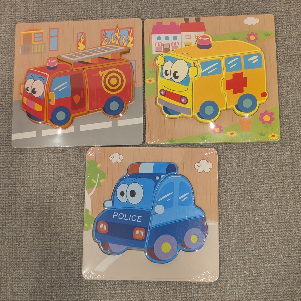Wooden Puzzles for Toddlers Cars - set of 3 New